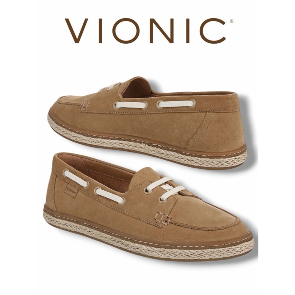 Vionic Women’s Bay Loafer Suede Boat Shoe  in the Size 9.5 in Sand Color